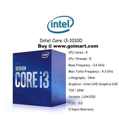 Intel® Core™ i3-10100 Processor 6M Cache | Goitmart Online
